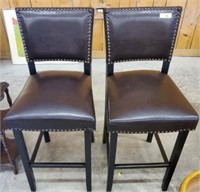 PAIR OF LEATHER BAR STOOLS