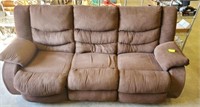 DOUBLE RECLINING BROWN UPHOLSTERED SOFA