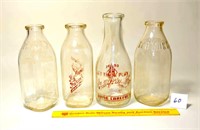 (4) Milk Bottles - one is Hyland Farms, one is H