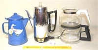 Vintage G E Coffee Pot, Blue Enamelware Coffee
