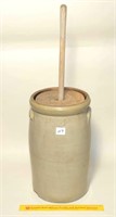 Large Stoneware Butter Churn with Wooden Lid &