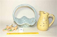 Ceramic Basket, a Pitcher with a Butterfly on it,