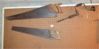 Vintage Wooden Saws and a Brace & Bit