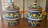 (2) Renaissance Collection Hand Painted Jars