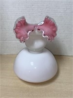 Pink Glass Vase With Ruffled Edge