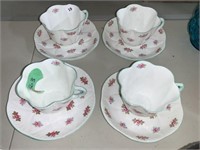 4 Shelley Rosebud Teacups & Saucers