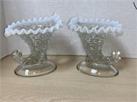 Pair Of Hobnail Opalescent Glass Horns Of Plenty