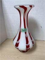 Red & White Striped Glass Vase