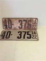 1922 Iowa License Plates