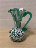 Small Hand-painted Green Glass Pitcher