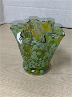Small Green Glass Fluted Edge Vase