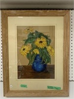 Framed Art " Flowers " Signed E. King