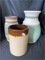 2 Pottery Vases, Crock
