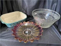 Roseville Baking Pan, Art Glass Dish, Pressed