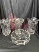 3 Pressed Glass Vases, Pressed Glass Bowl
