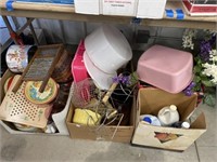 Baskets, Tins, Plastic Ware, Ceramic Bowl