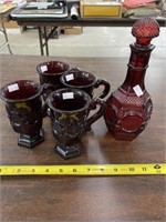 Ruby Glasses And Decanter