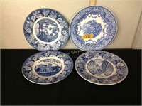 3 English Staffordshire plates and 1 Spode