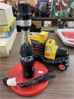 Coca-cola Lamp, And Ceramic Truck Bank