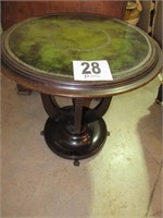 Leather Top Round Side Table with Central Finial