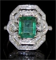 14K Gold 3.91 ct Emerald and Diamond Ring
