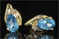 10kt Gold Natural Blue Topaz & Diamond Earrings