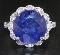 14kt White Gold 8.40 ct Sapphire & Diamond Ring