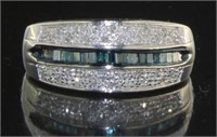 Baguette Fancy Blue & Pave' White Diamond Ring