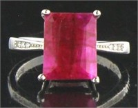 Natural Emerald Cut 4.09 ct Ruby Solitaire Ring