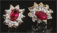 10kt Gold Natural Ruby & Diamond Earrings