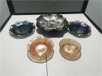 5 Serving Bowls All Carnival Glass