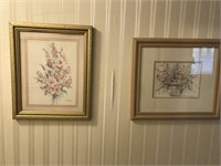 2 Floral prints: 1 Signed