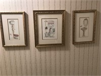 3 Bathroom Prints Signed