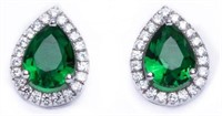 Pear Cut 3.10 ct Emerald & White Topaz Earrings