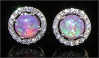 Beautiful Pink Opal & White Topaz Halo Earrings