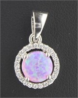 Beautiful Pink Opal & White Topaz Halo Pendant