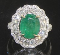 14K Gold 5.53 ct Emerald & Diamond Ring