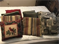 11 Various Sized & Colored Throw Pillows