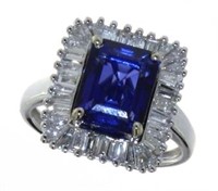 14kt Gold 4.83 ct Step Cut Sapphire & Diamond Ring