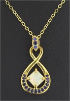 Beautiful Princess Cut Opal & Sapphire Necklace