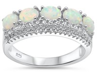 Stunning White Opal & White Topaz Crown Ring