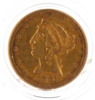1881-P Liberty Head $5.00 Gold Half Eagle