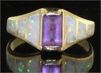 14kt Gold Natural Amethyst & Opal Ring