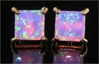 Princess Cut Pink Fire Opal Designer Earrings