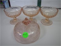 4 Pc Vintage Pink Depression Glass (3 Sherbets &