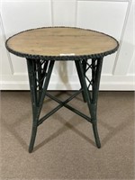 Wicker Patio Table w/ a Natural Finish Wooden Top