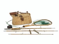Fishing Creel, Net, Fly Rod and Reel