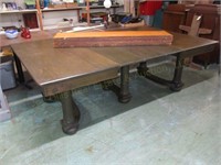 Sq. Oak Table with 8 Leaves. 30"T x 54 1/4", (8)