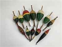 Collection of 12 Vintage Wooden Fishing Floats