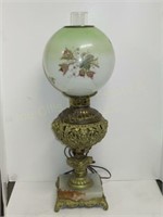 Brass & Marble Banquet Lamp. 16"T to shade ring.